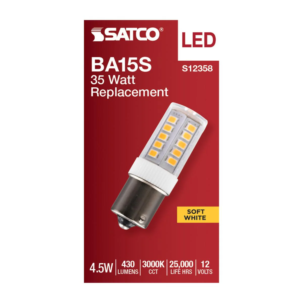 Satco 4.5w T6 LED 12v BA15s Base 3000K Clear Finish Bulb - Image 3