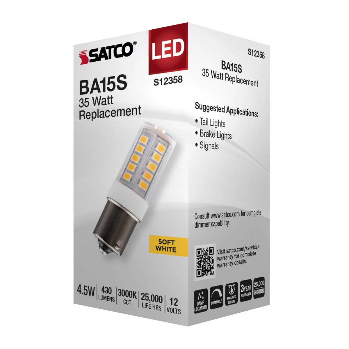 Satco 4.5w T6 LED 12v BA15s Base 3000K Clear Finish Bulb - Image 4