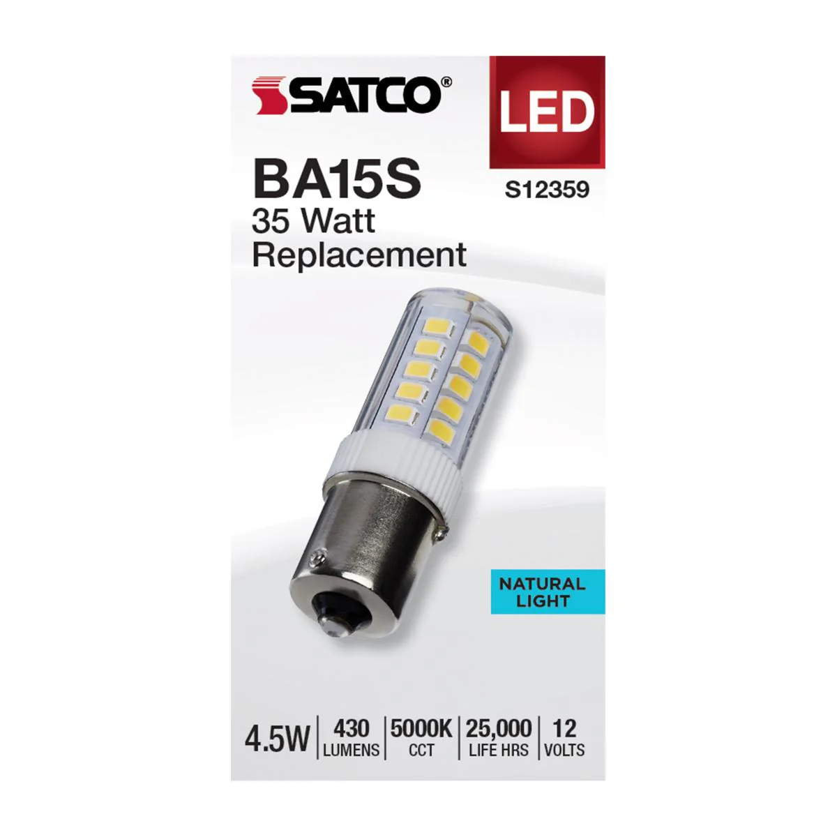 Satco 4.5w T6 LED 12v BA15s Base 5000K Clear Finish Bulb - Image 2