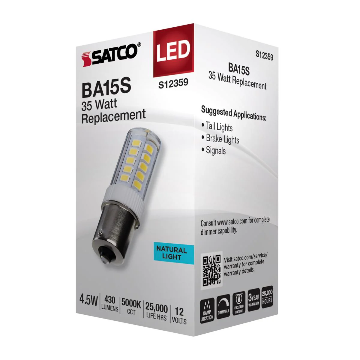 Satco 4.5w T6 LED 12v BA15s Base 5000K Clear Finish Bulb - Image 4