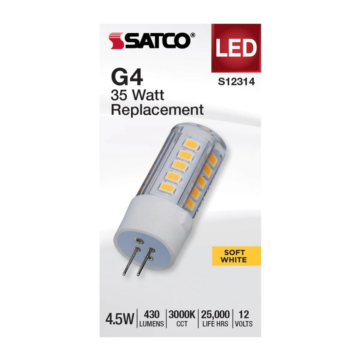 Satco 4.5w T6 LED 12v Bi Pin G4 Base 3000K Clear Finish Bulb - Image 2