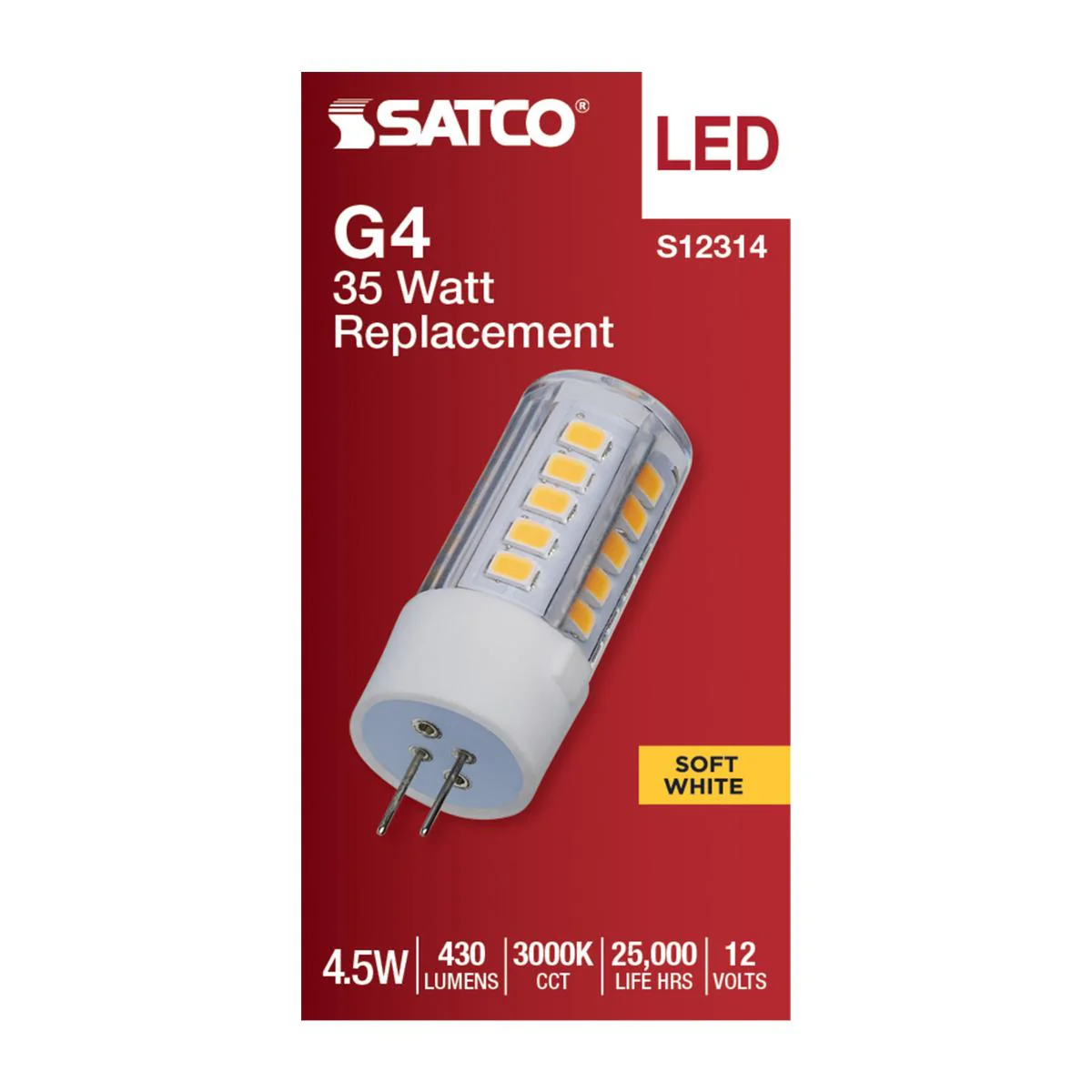 Satco 4.5w T6 LED 12v Bi Pin G4 Base 3000K Clear Finish Bulb - Image 3