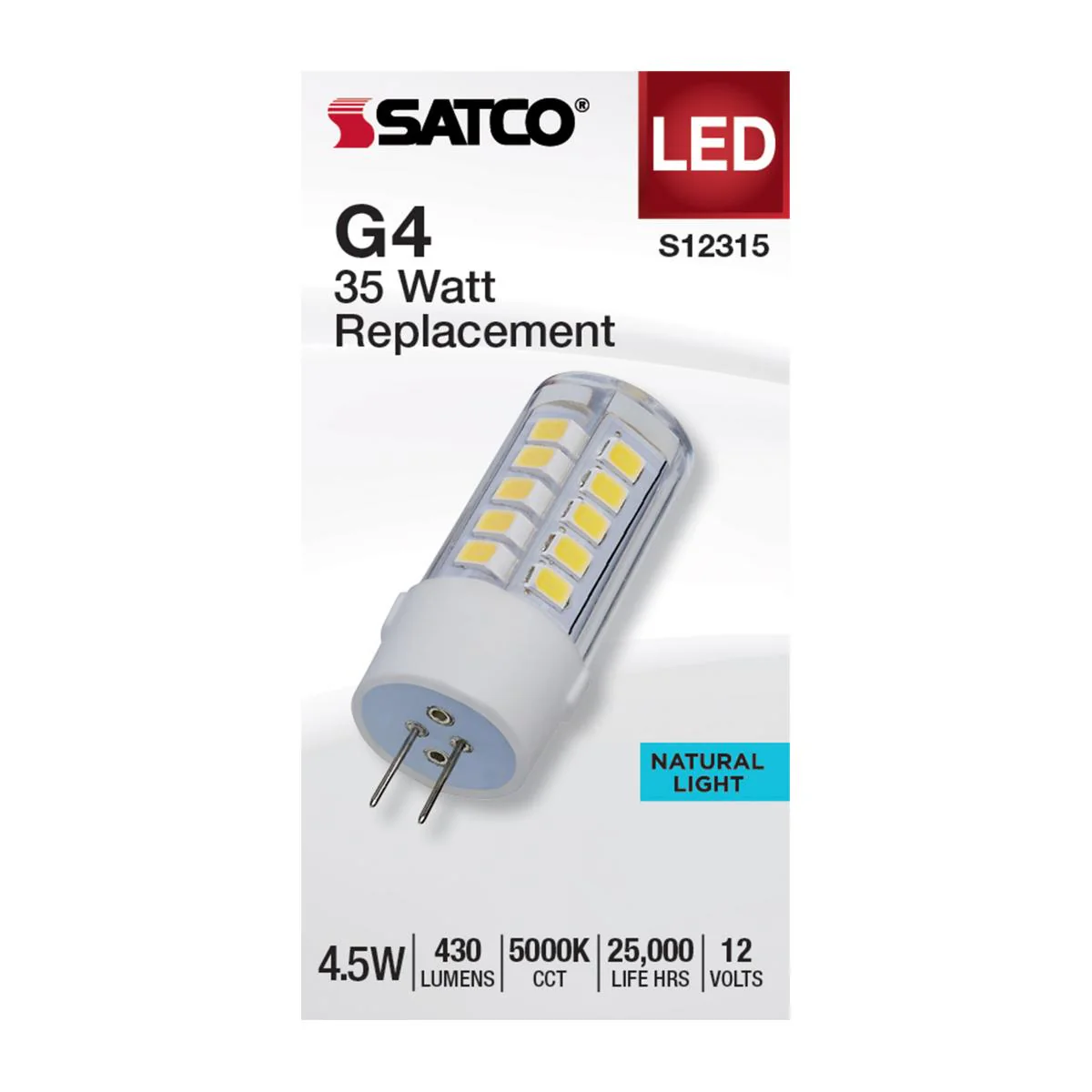 Satco 4.5w T6 LED 12v Bi Pin G4 Base 5000K Clear Finish Bulb - Image 2