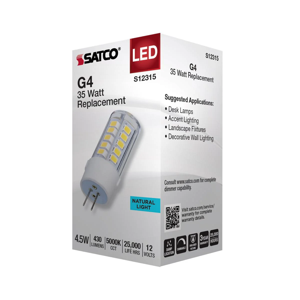 Satco 4.5w T6 LED 12v Bi Pin G4 Base 5000K Clear Finish Bulb - Image 4