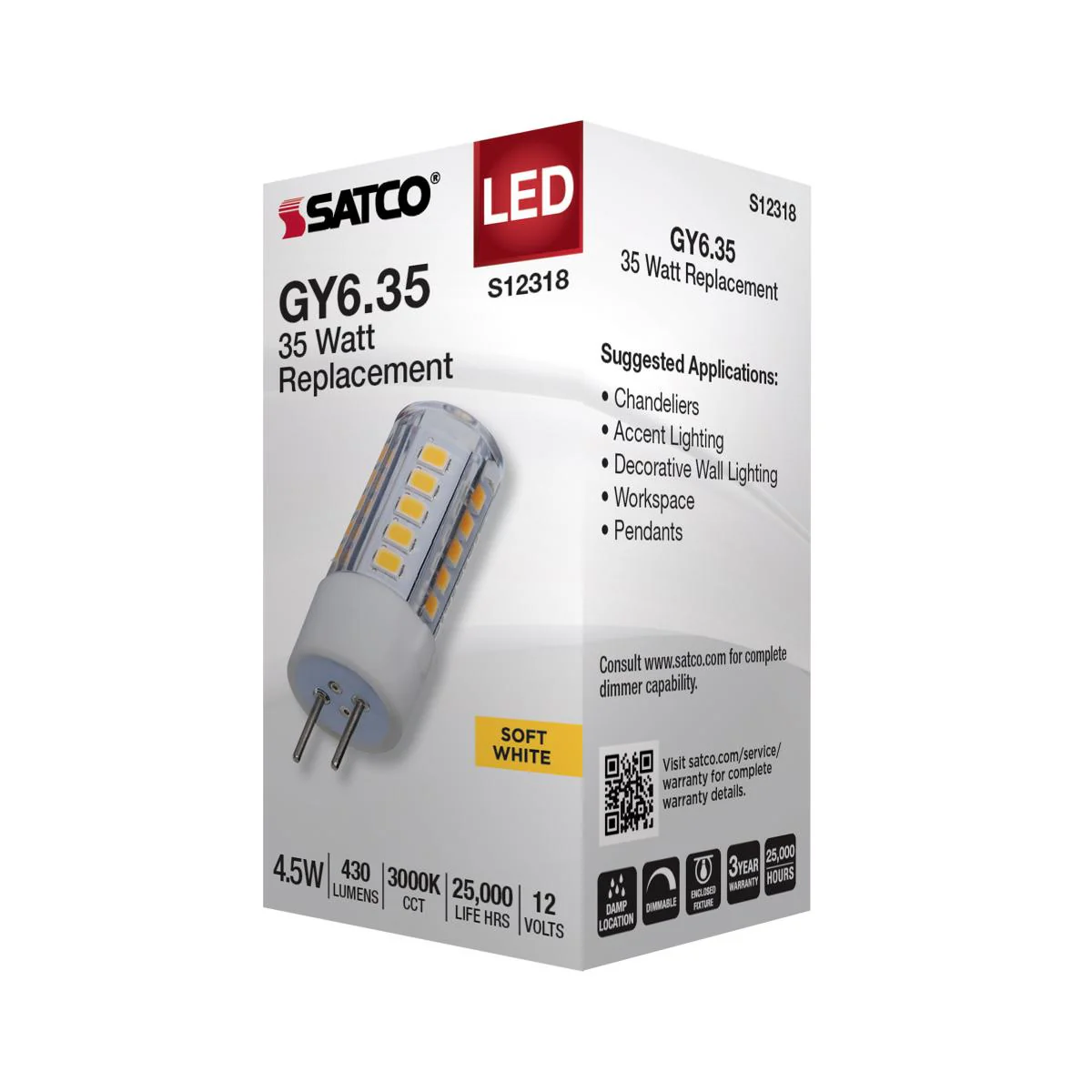 Satco 4.5w T6 LED 12v GY6.35 Base 3000K Clear Finish Bulb - Image 4