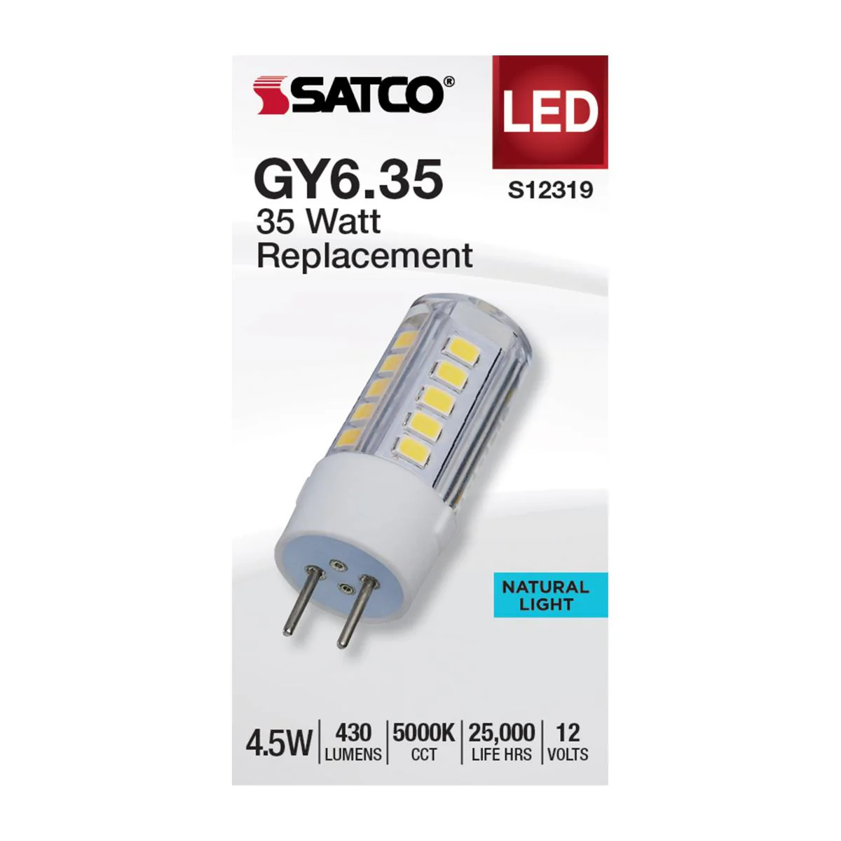 Satco 4.5w T6 LED 12v GY6.35 Base 5000K Clear Finish Bulb - Image 2