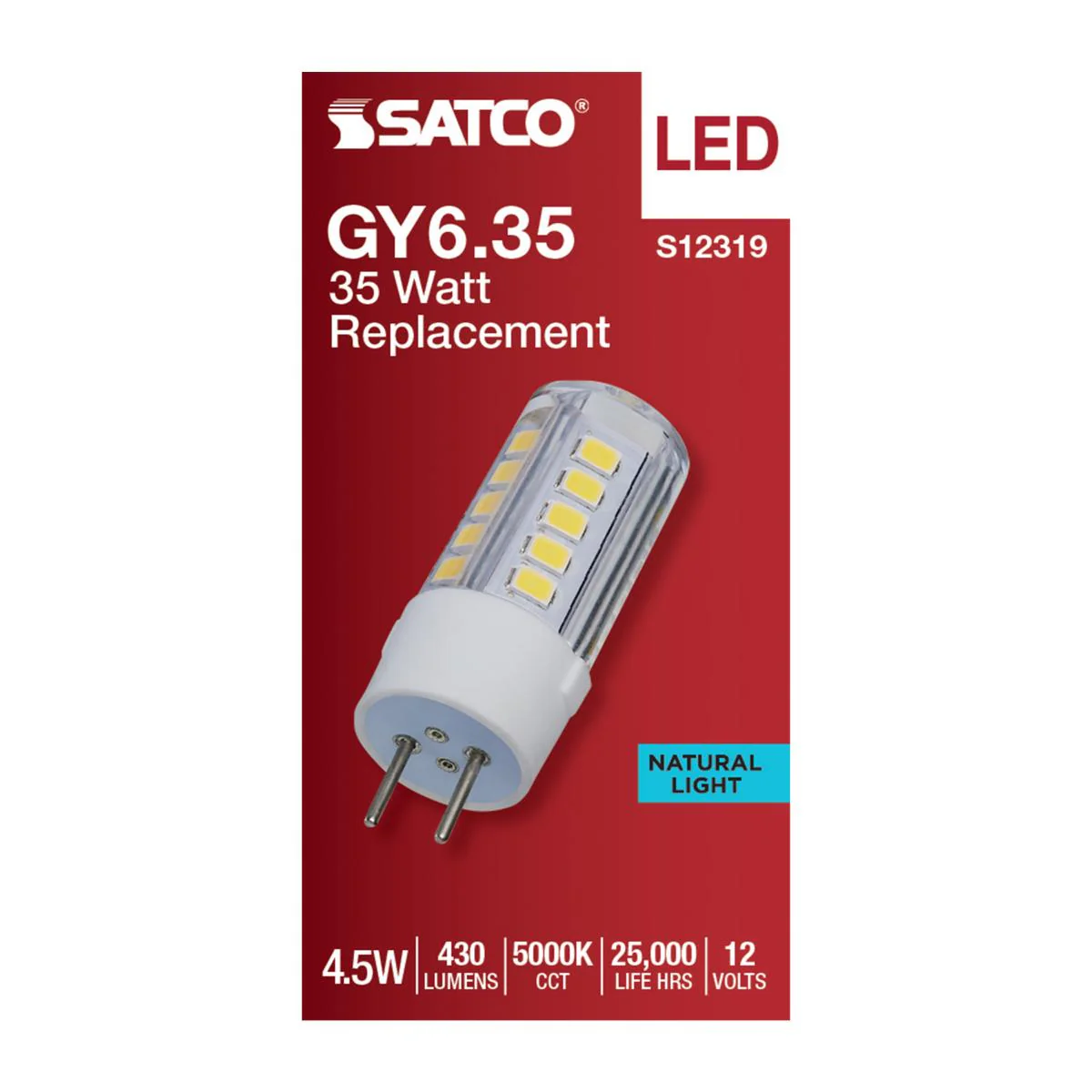 Satco 4.5w T6 LED 12v GY6.35 Base 5000K Clear Finish Bulb - Image 3