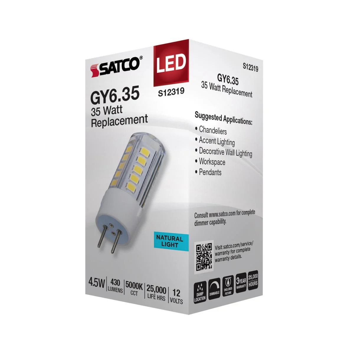 Satco 4.5w T6 LED 12v GY6.35 Base 5000K Clear Finish Bulb - Image 4