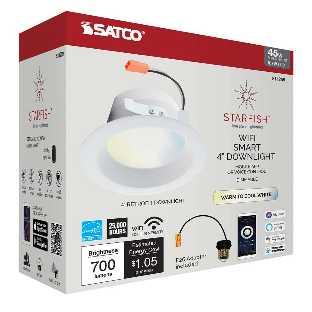 Satco 4 inch 8.7w LED Recessed Downlight Tunable White Starfish IOT 700lm 120v - Image 3