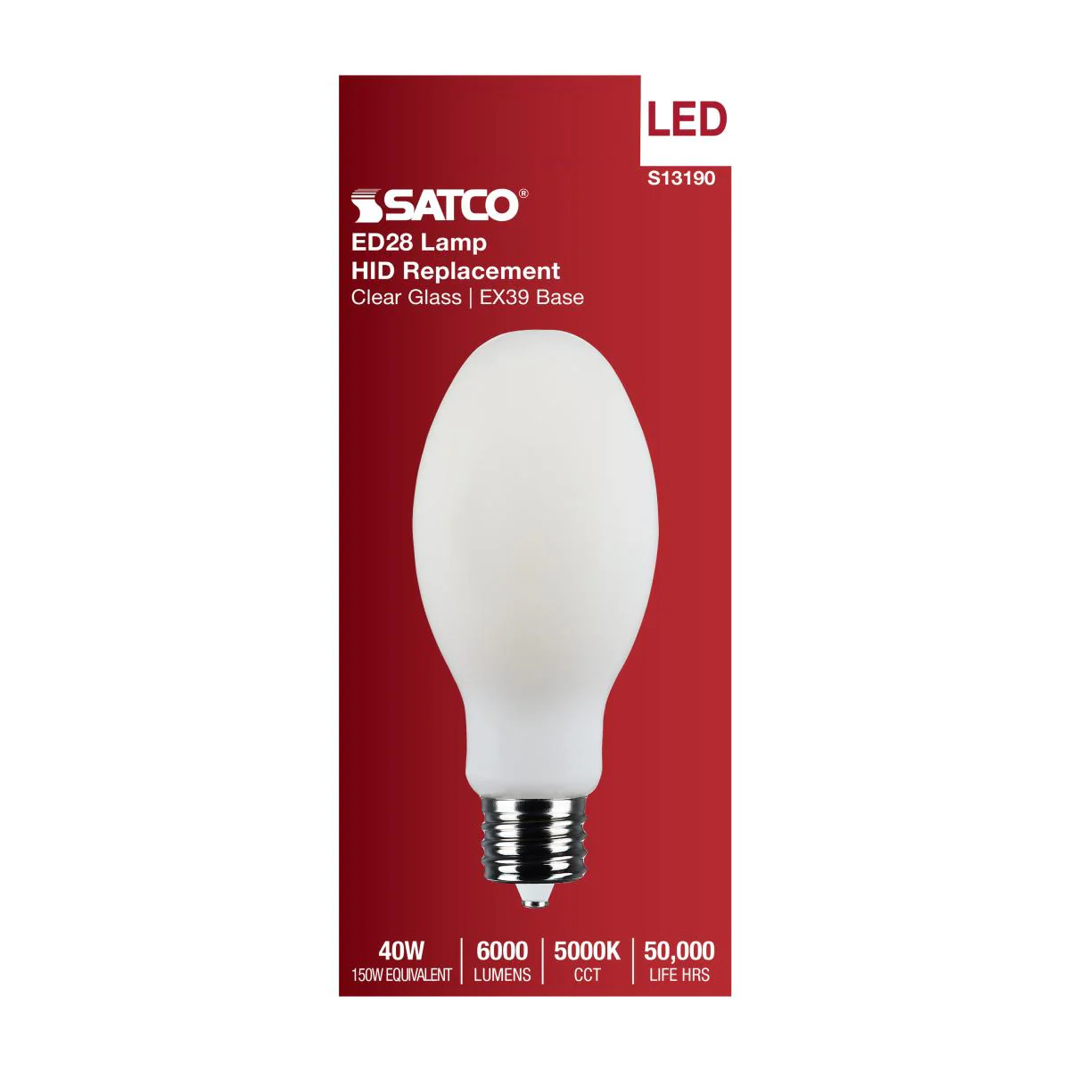 Satco 40w LED HID Replacement ED28 5000K EX39l Base 120-277v White Finish Bulb - Image 4