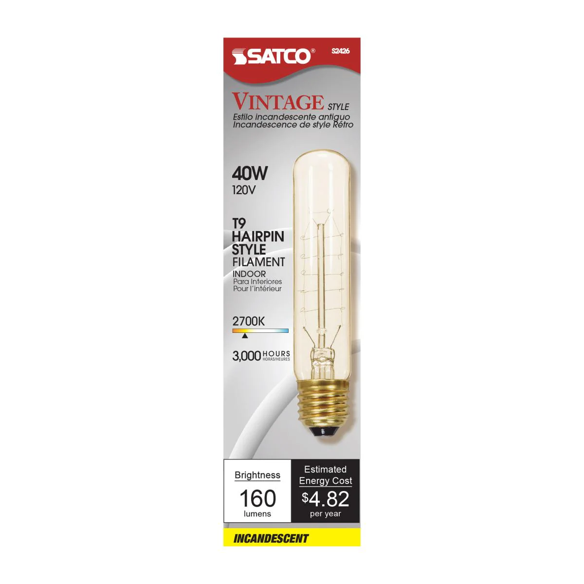 Satco 40w T9 Incandescent 160Lm E26 Medium base 120v Clear Finish Bulb - Image 3