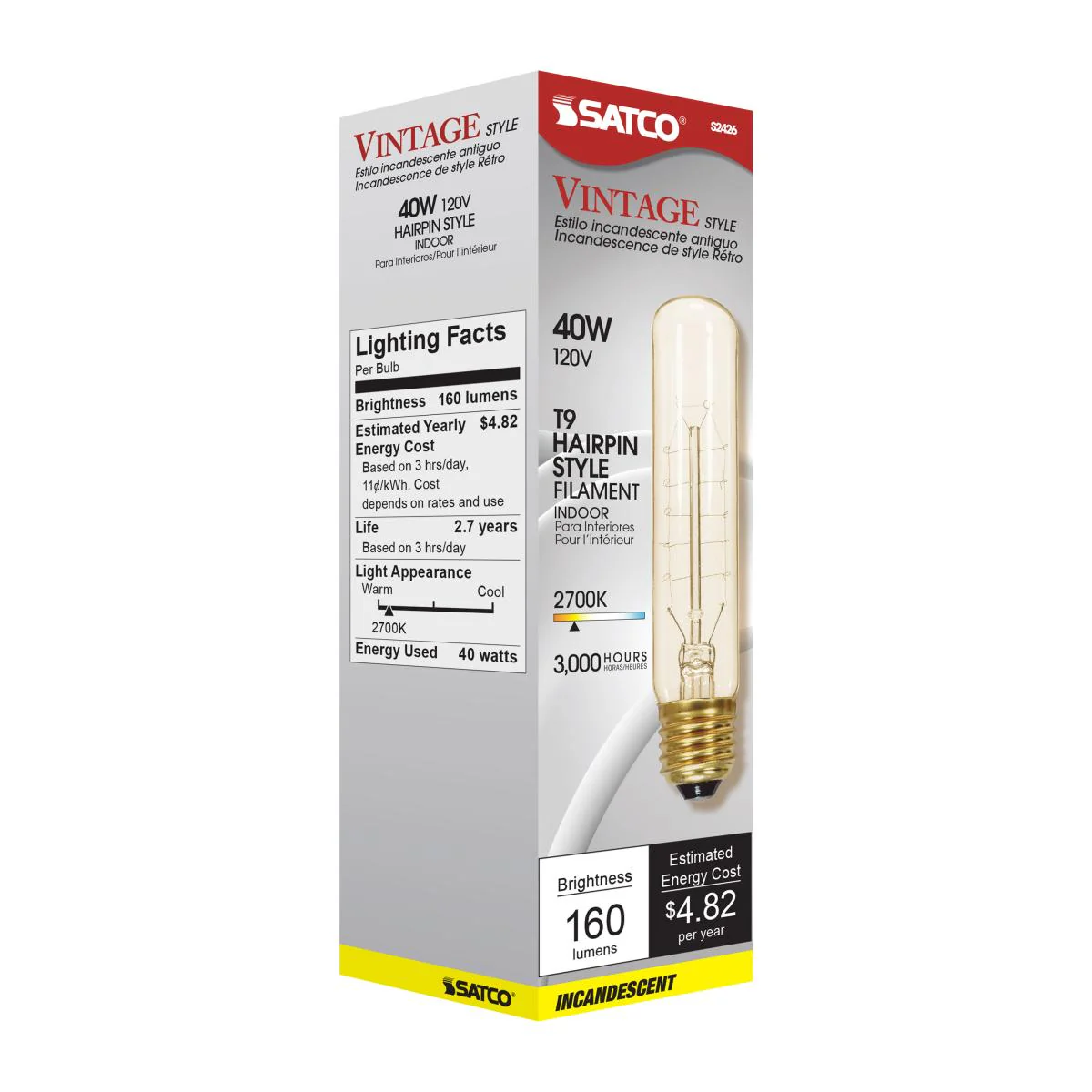 Satco 40w T9 Incandescent 160Lm E26 Medium base 120v Clear Finish Bulb - Image 5