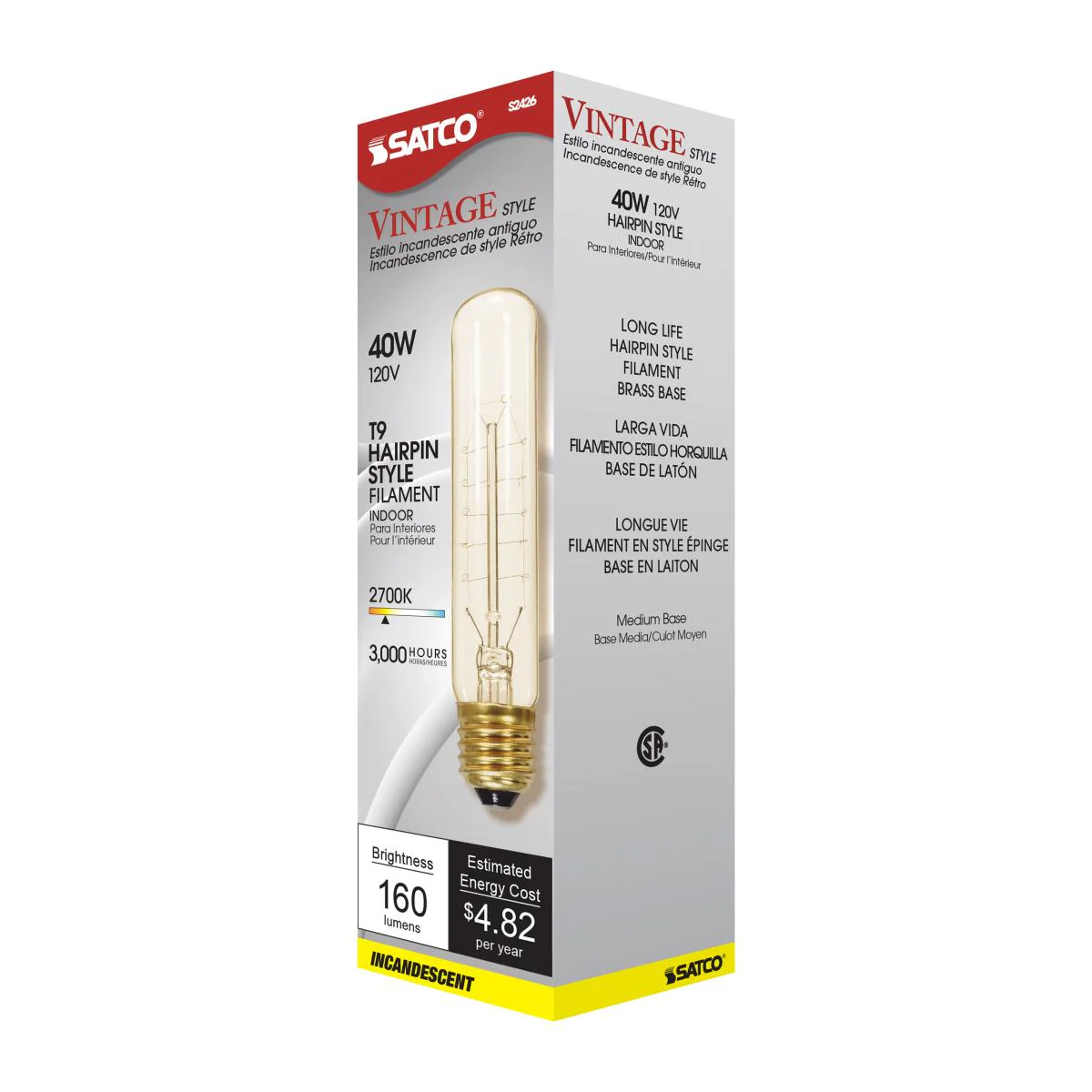 Satco 40w T9 Incandescent 160Lm E26 Medium base 120v Clear Finish Bulb - Image 6