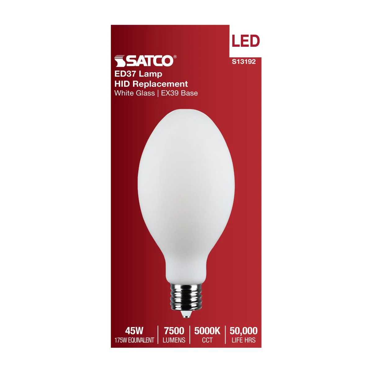 Satco 45w LED HID Replacement ED37 5000K EX39l Base 120-277v White Finish Bulb - Image 4