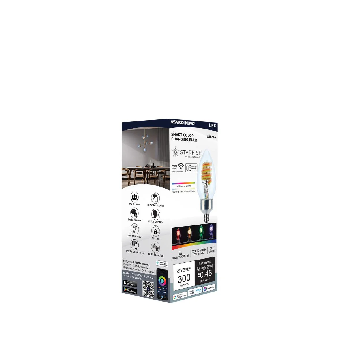 Satco 4w B11 LED 2700K-5000K RGB/White Starfish Clear E12 Base - Image 7