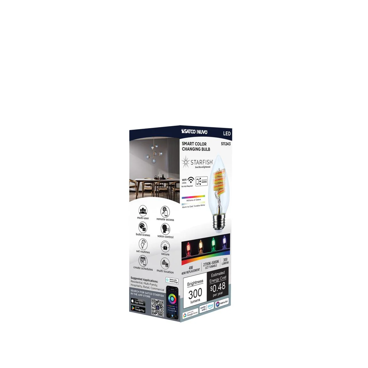 Satco 4w B11 LED 2700K-5000K RGB/White Starfish Clear E26 Base - Image 7