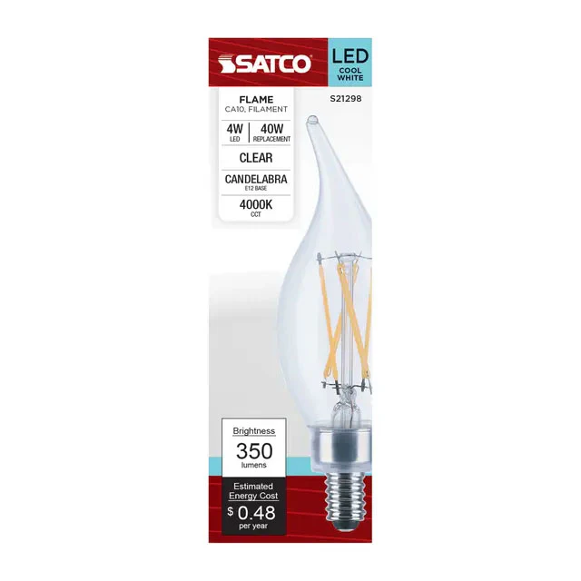 Satco 4w CA10 LED 4000K Candelabra Base Dimmable - 40w equiv - Image 4