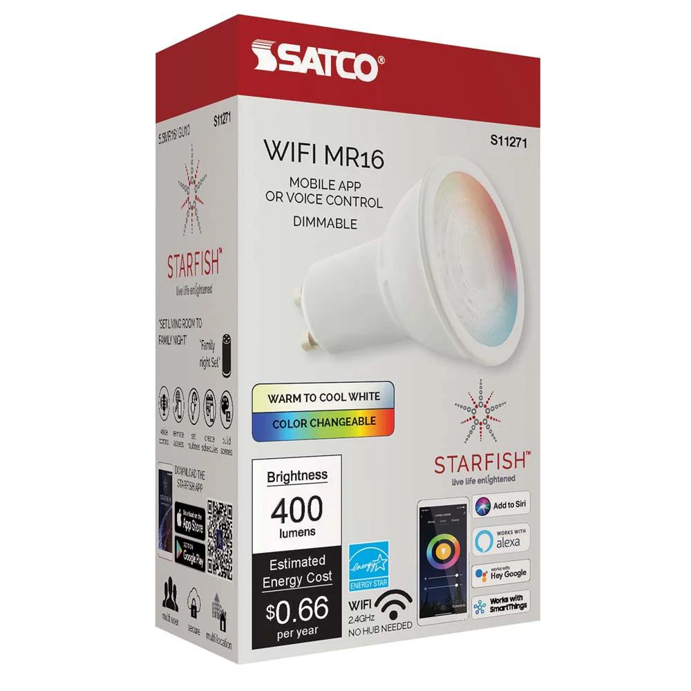 Satco 5.5w MR16 GU10 LED RGB & Tunable White 400Lm 120V Starfish IOT Lamp - Image 3