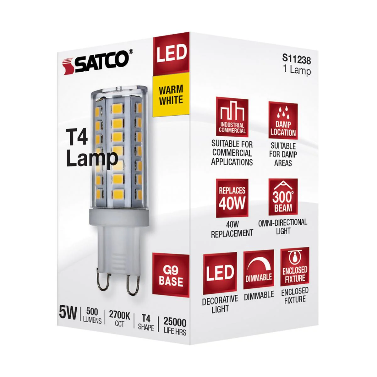 Satco 5W 120V JCD G9 LED 2700K Warm White 500Lm Light Bulb - 40w Equiv. - Image 5