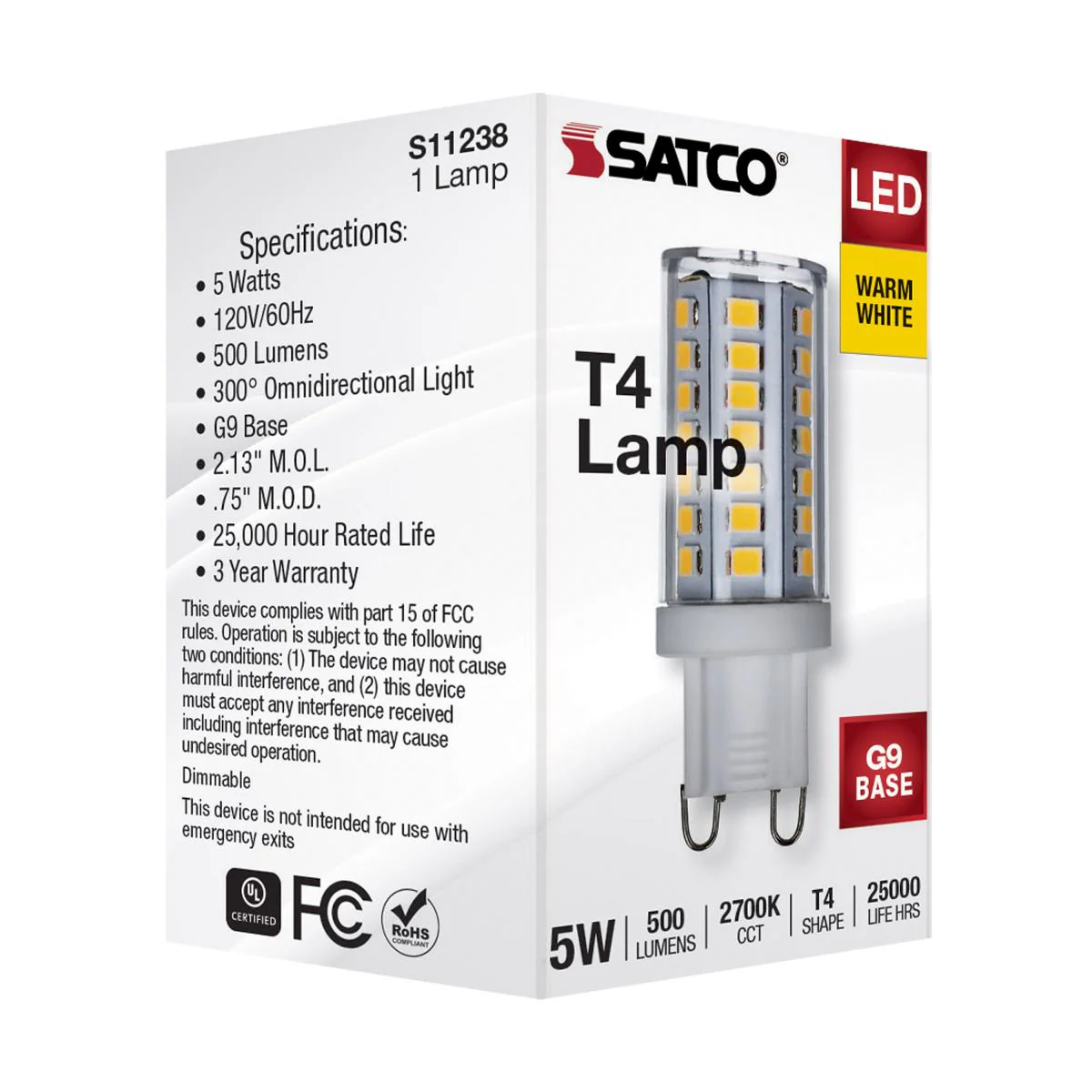 Satco 5W 120V JCD G9 LED 2700K Warm White 500Lm Light Bulb - 40w Equiv. - Image 6