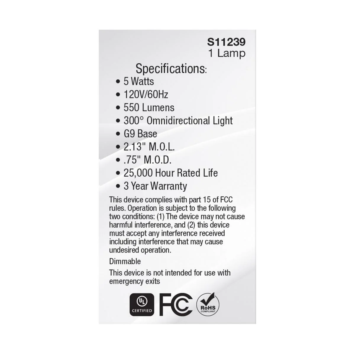 Satco 5W 120V JCD G9 LED 5000K Natural Light 550Lm Bulb - 40w Equiv. - Image 5
