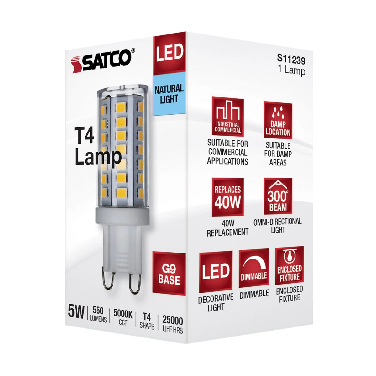 Satco 5W 120V JCD G9 LED 5000K Natural Light 550Lm Bulb - 40w Equiv. - Image 6