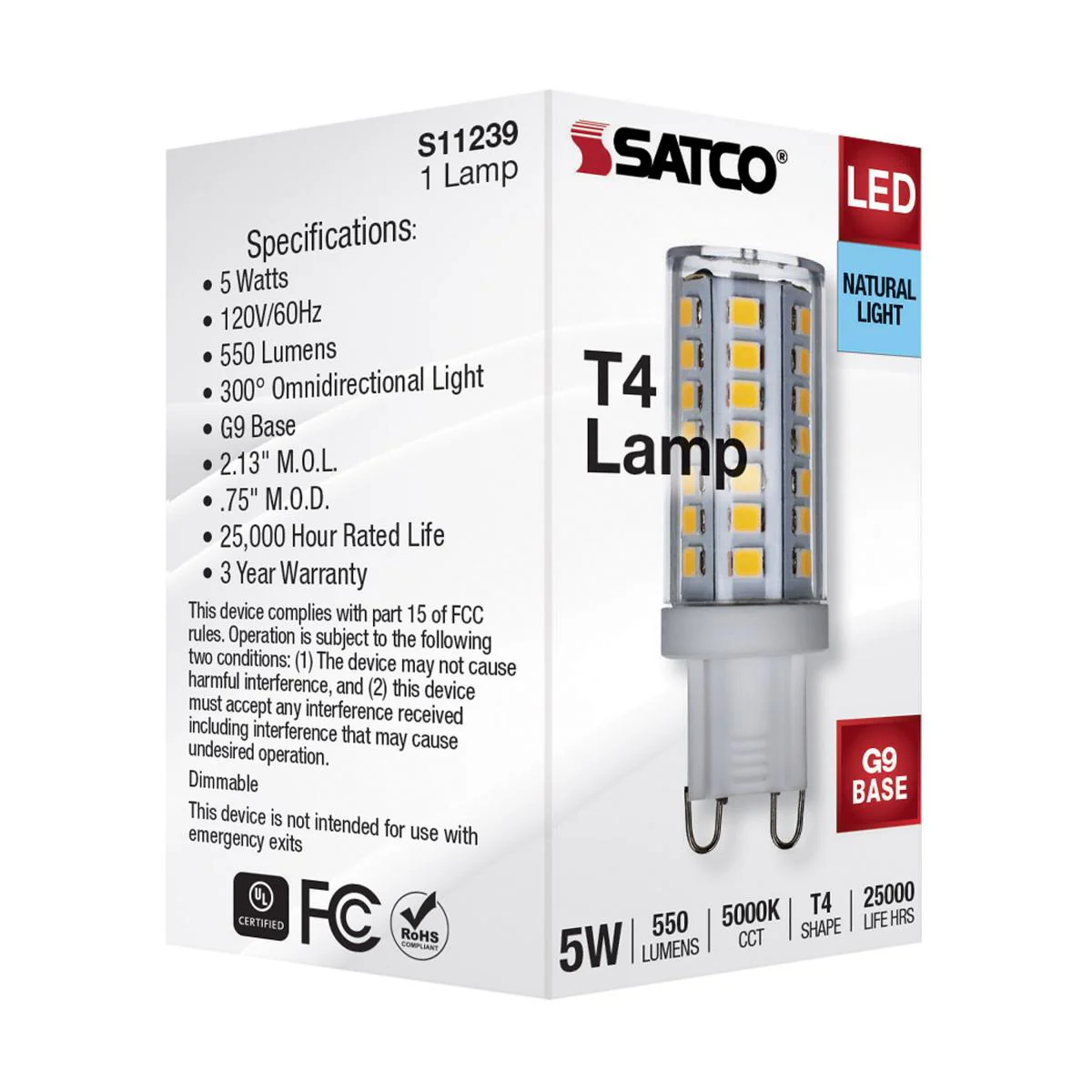Satco 5W 120V JCD G9 LED 5000K Natural Light 550Lm Bulb - 40w Equiv. - Image 7