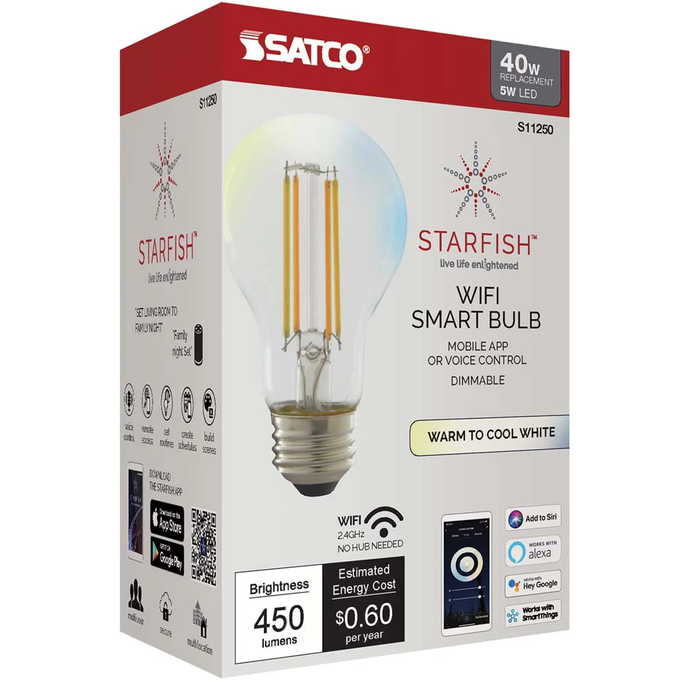 Satco 5w A19 LED Tunable White Starfish IOT Clear 450 Lumens 120 Volt - Image 2
