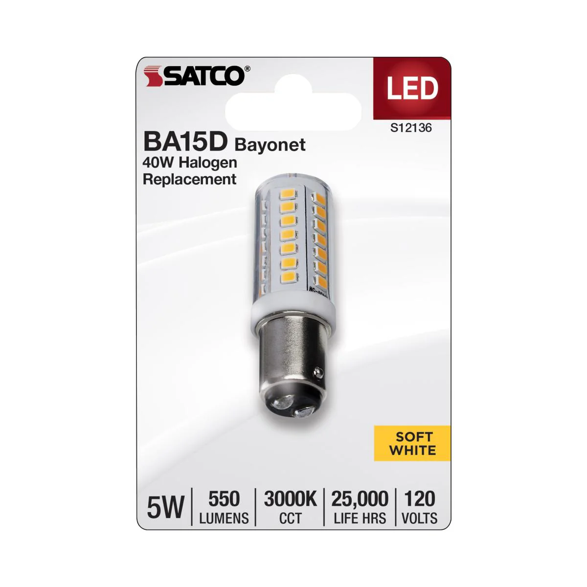 Satco 5w Mini LED BA15d Bayonet Double Contact Base120v 3000K Clear Finish Bulb - Image 2