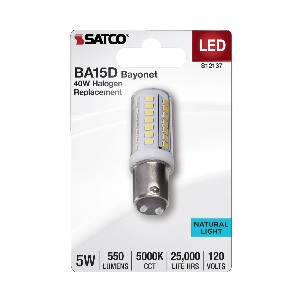 Satco 5w Mini LED BA15d Bayonet Double Contact Base120v 5000K Clear Finish Bulb - Image 2