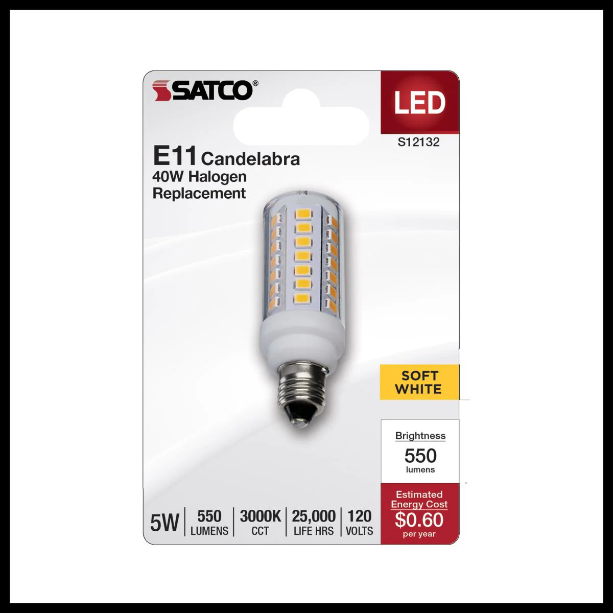 Satco 5w Mini LED E11 Miniature Candelabra Base 120v 3000K Clear Finish Bulb - Image 2