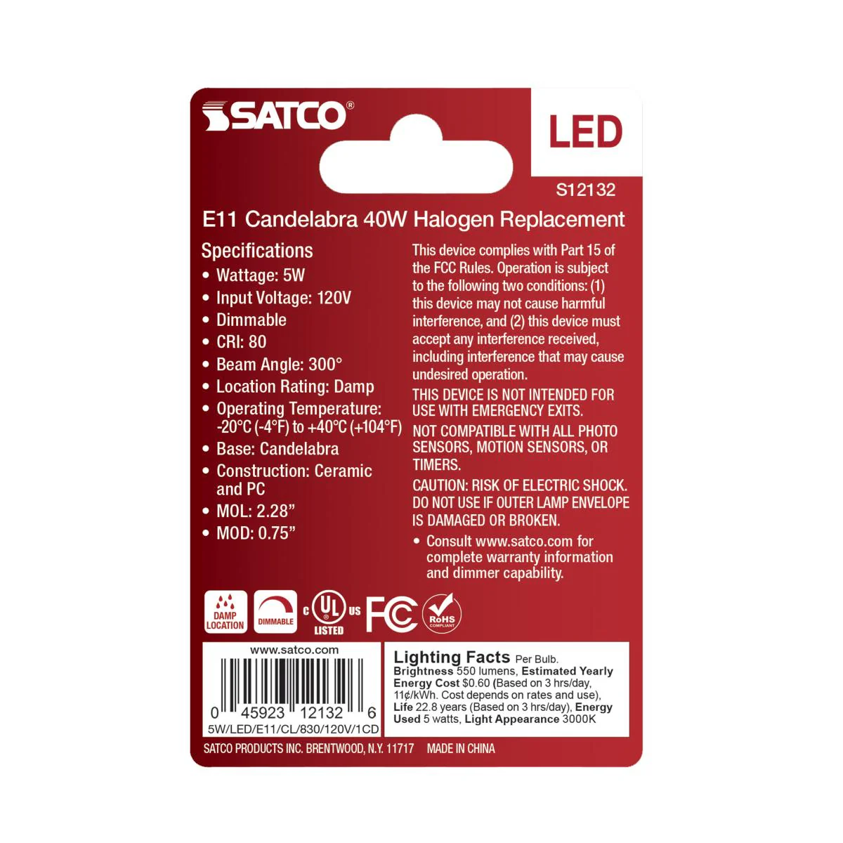 Satco 5w Mini LED E11 Miniature Candelabra Base 120v 3000K Clear Finish Bulb - Image 3