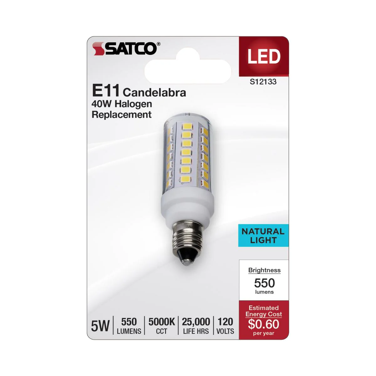 Satco 5w Mini LED E11 Miniature Candelabra Base 120v 5000K Clear Finish Bulb - Image 2