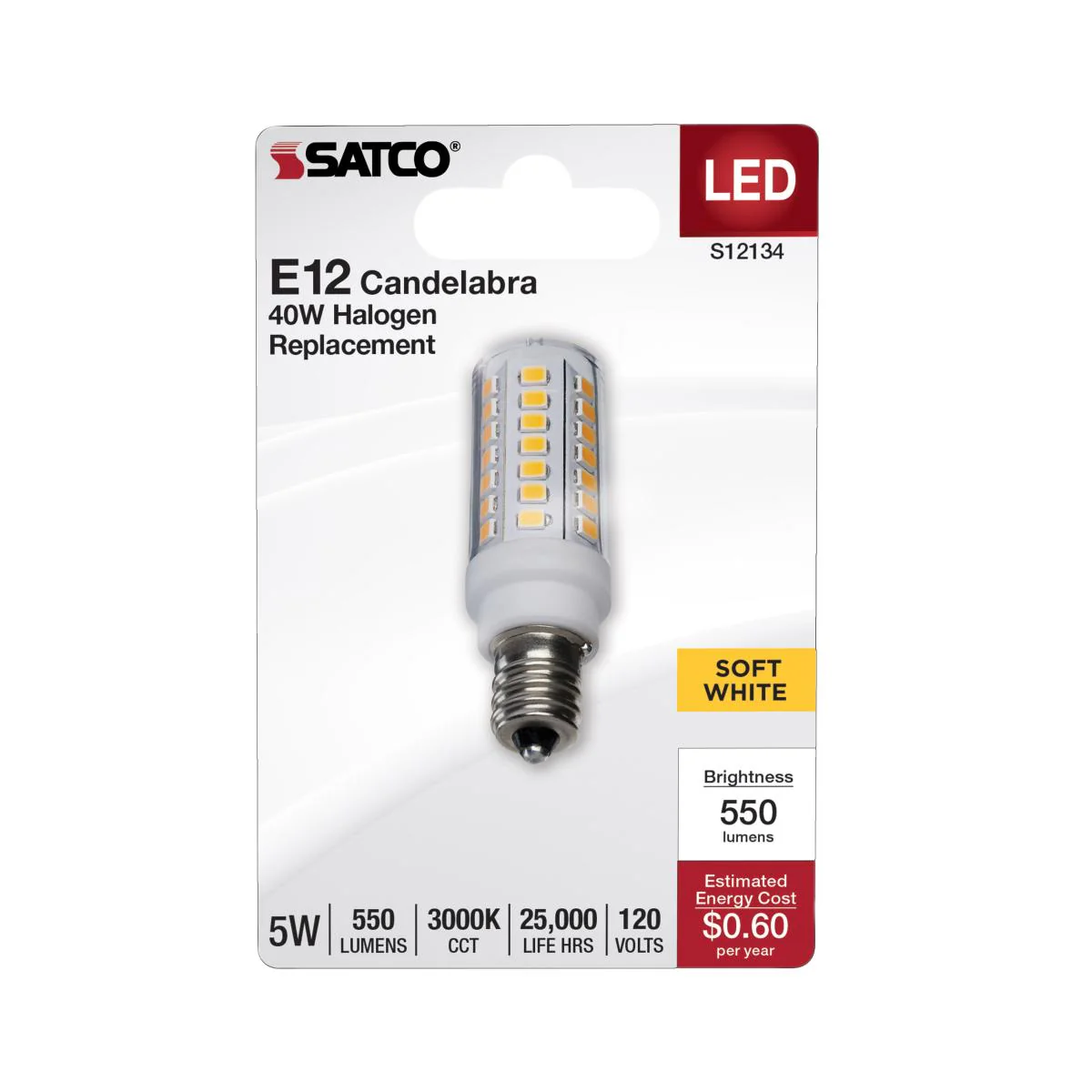 Satco 5w Mini LED E12 Candelabra Base 120v 3000K Clear Finish Bulb - Image 2