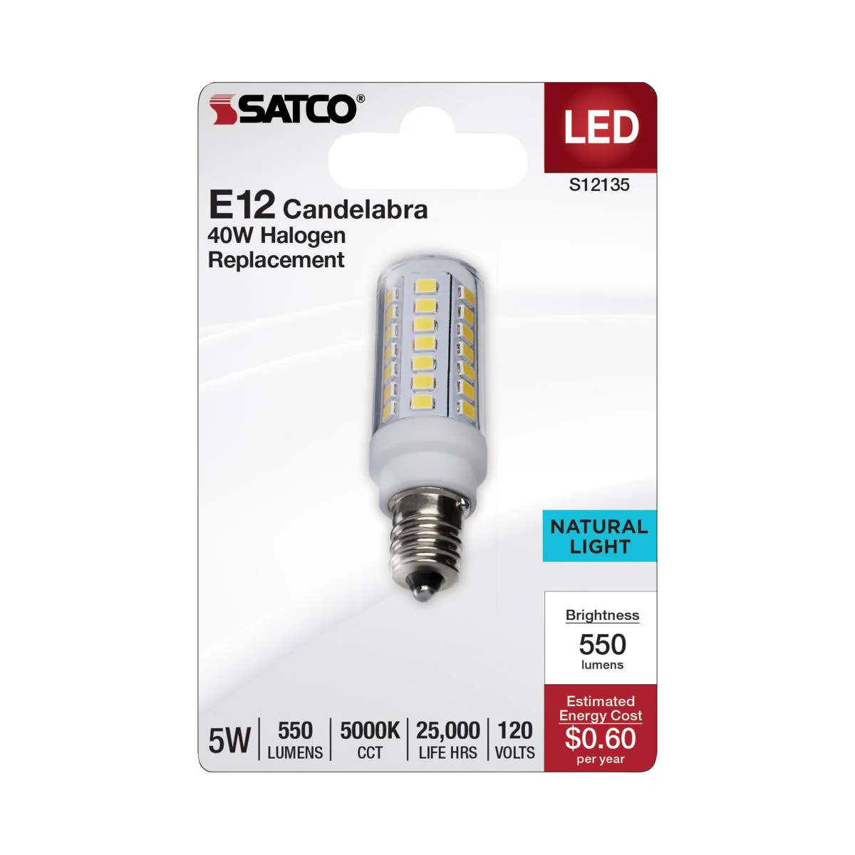 Satco 5w Mini LED E12 Candelabra Base 120v 5000K Clear Finish Bulb - Image 2