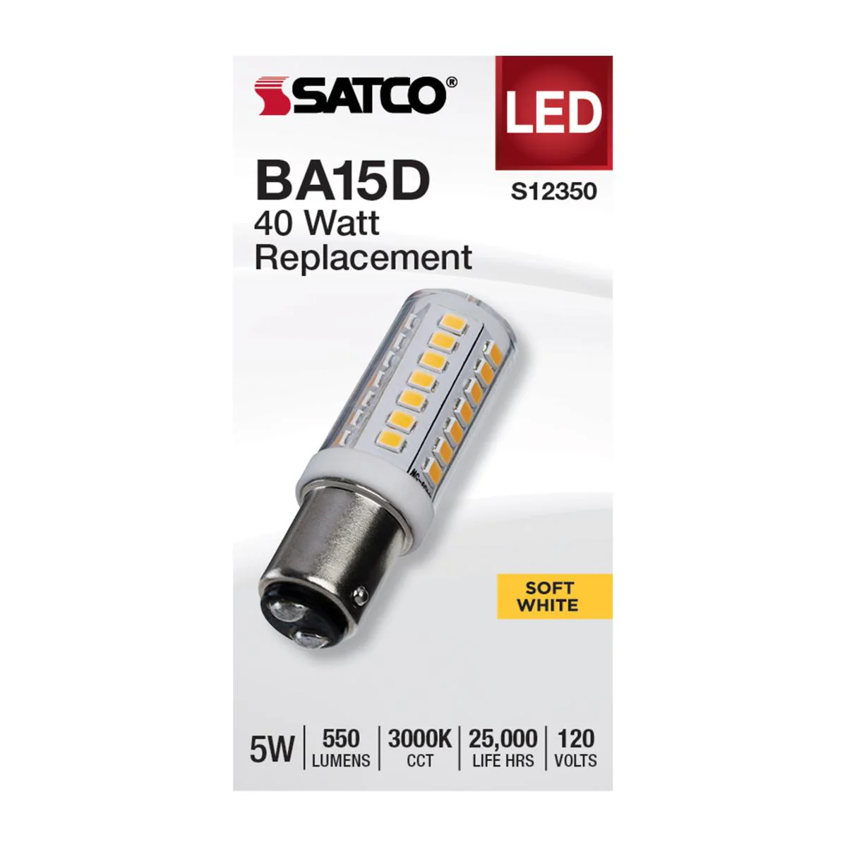 Satco 5w T6 LED 120v DC Base 3000k Clear Finish Bulb - Image 2