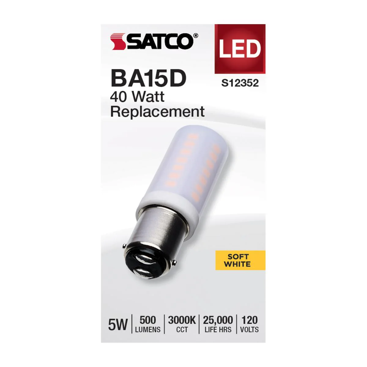 Satco 5w T6 LED 120v DC Base 3000k Frosted Finish Bulb - Image 2