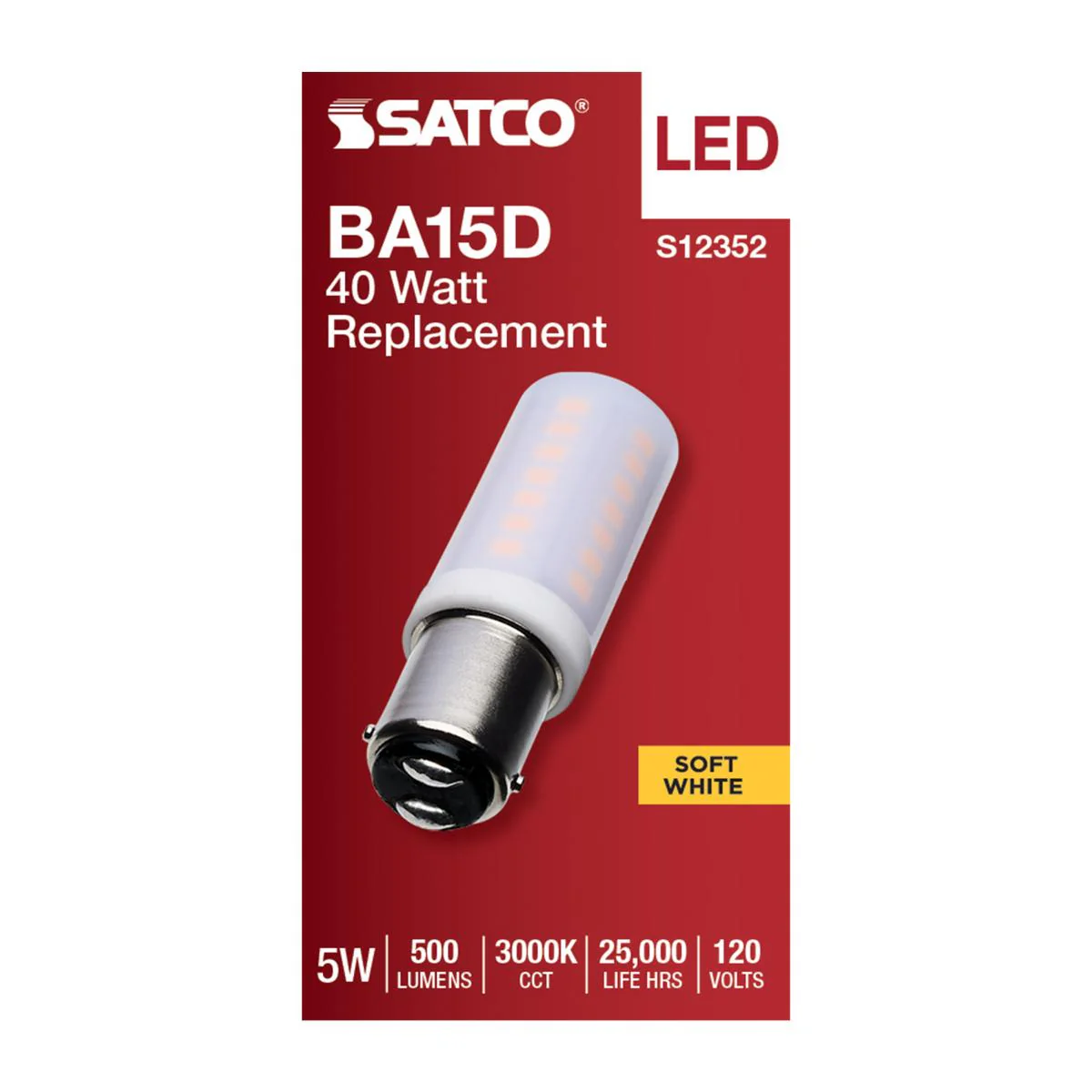 Satco 5w T6 LED 120v DC Base 3000k Frosted Finish Bulb - Image 3