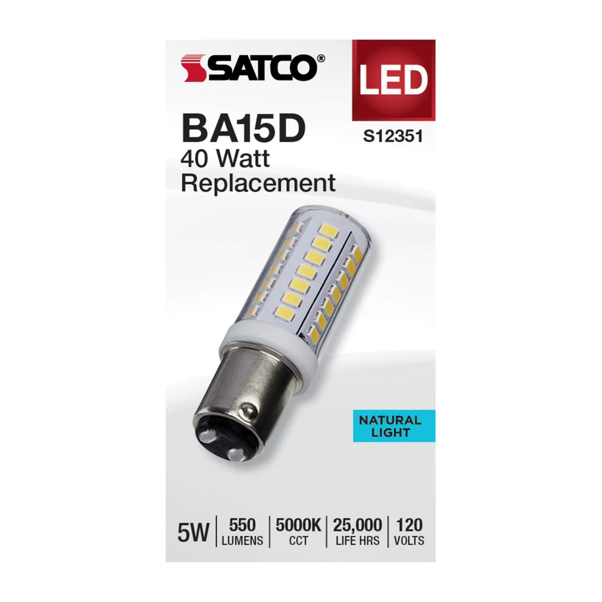 Satco 5w T6 LED 120v DC Base 5000k Clear Finish Bulb - Image 2