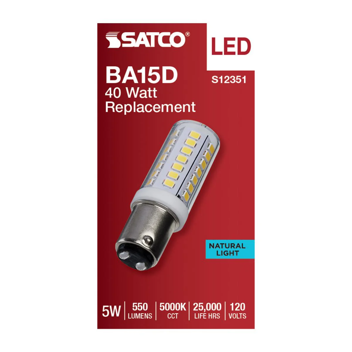 Satco 5w T6 LED 120v DC Base 5000k Clear Finish Bulb - Image 3