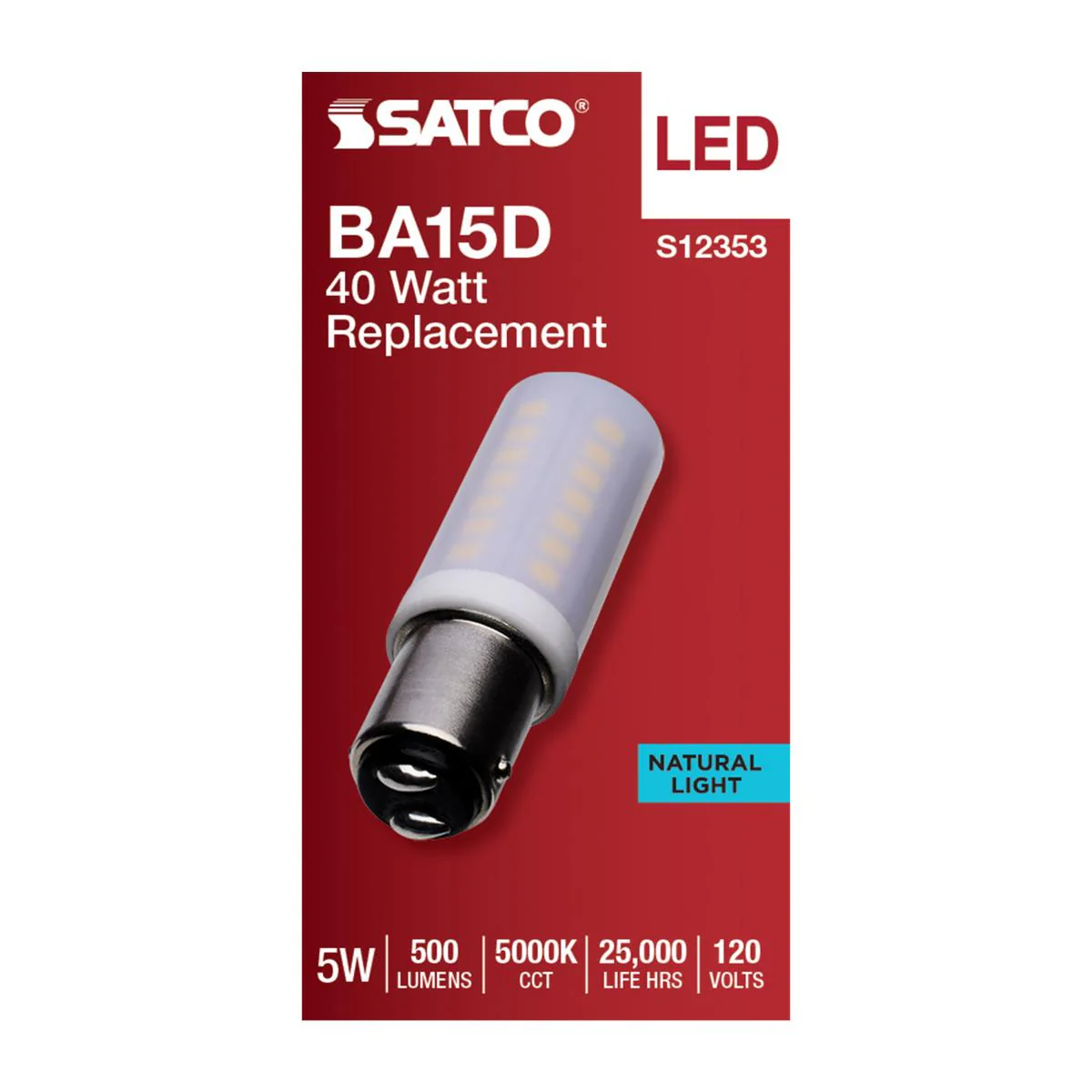 Satco 5w T6 LED 120v DC Base 5000k Frosted Finish Bulb - Image 3