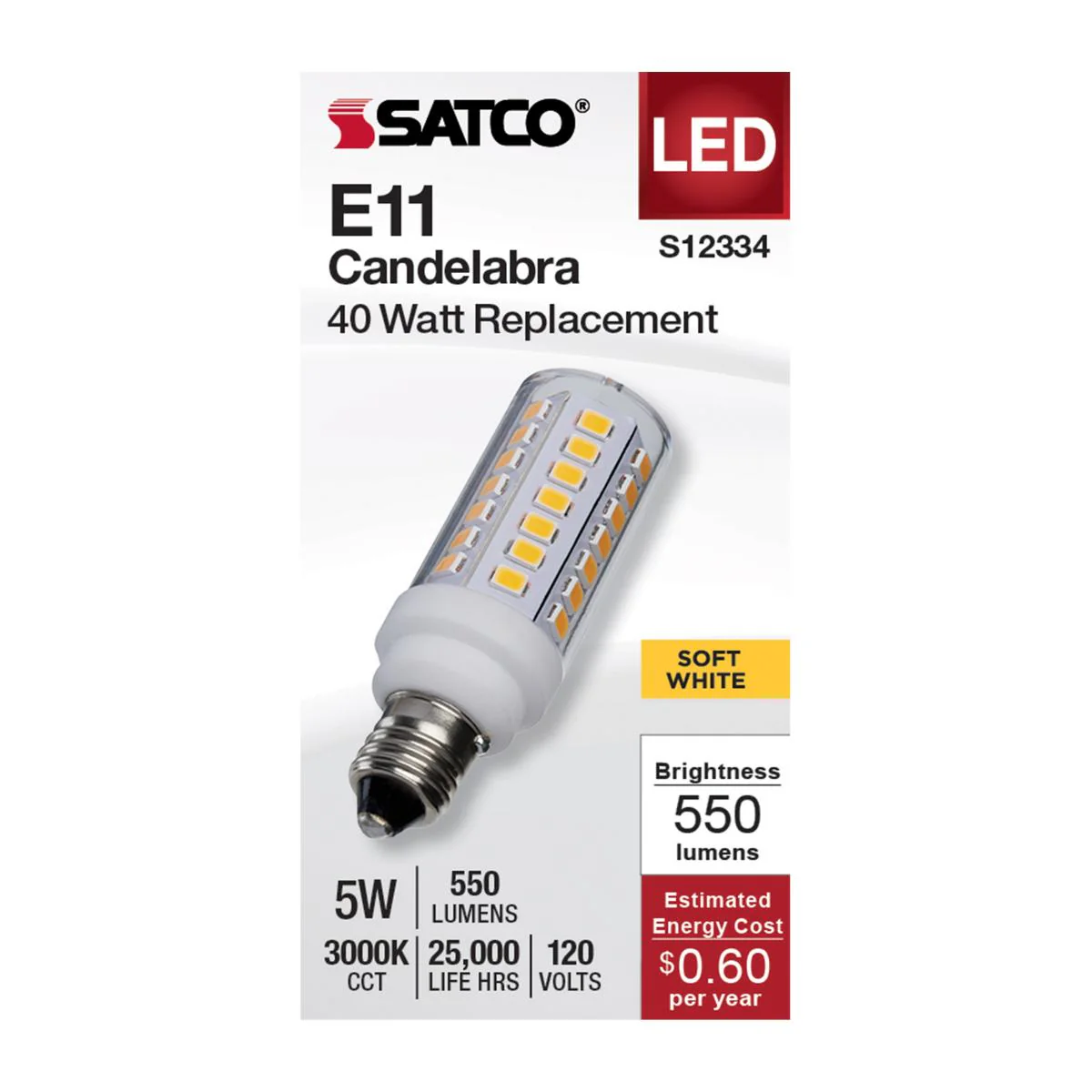 Satco 5w T6 LED 120v E11 Base 3000k Clear Finish Bulb - Image 2
