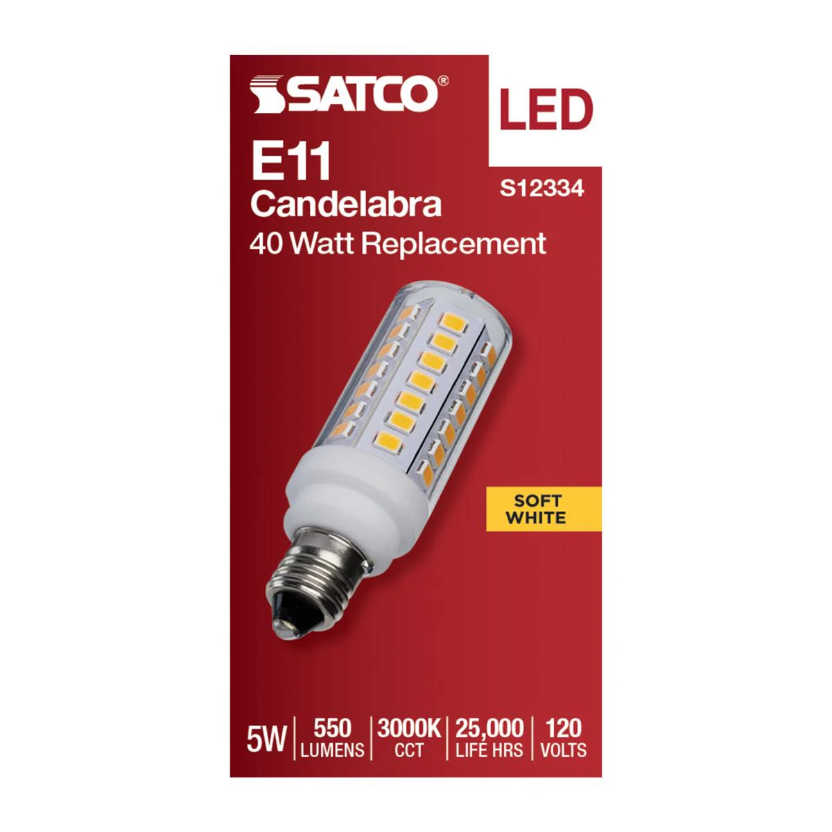 Satco 5w T6 LED 120v E11 Base 3000k Clear Finish Bulb - Image 3