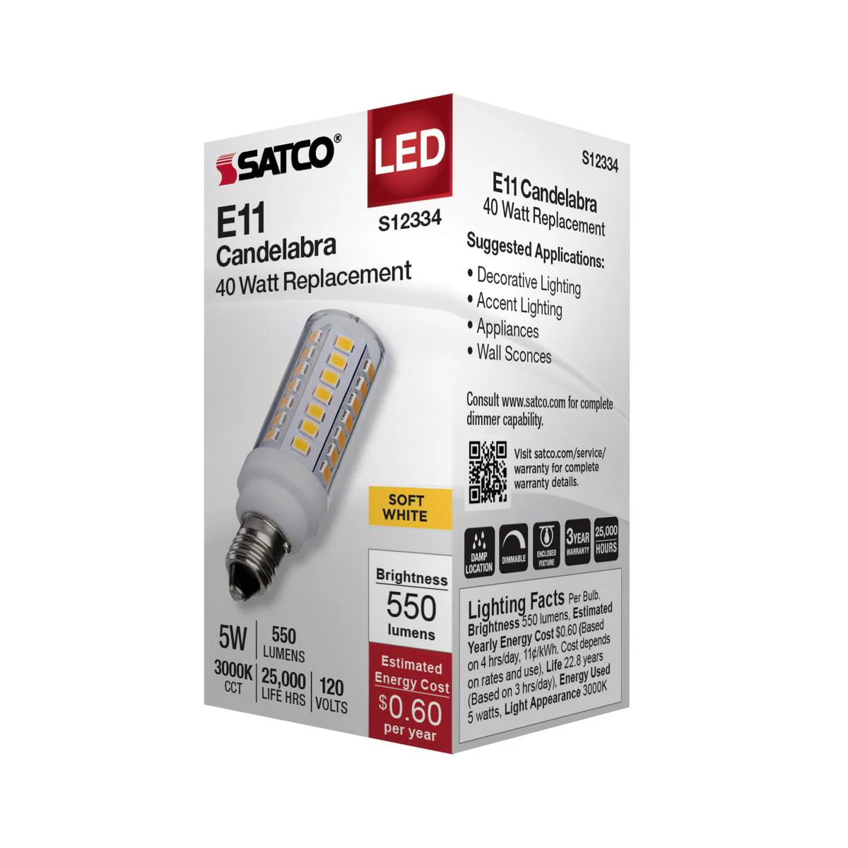 Satco 5w T6 LED 120v E11 Base 3000k Clear Finish Bulb - Image 4