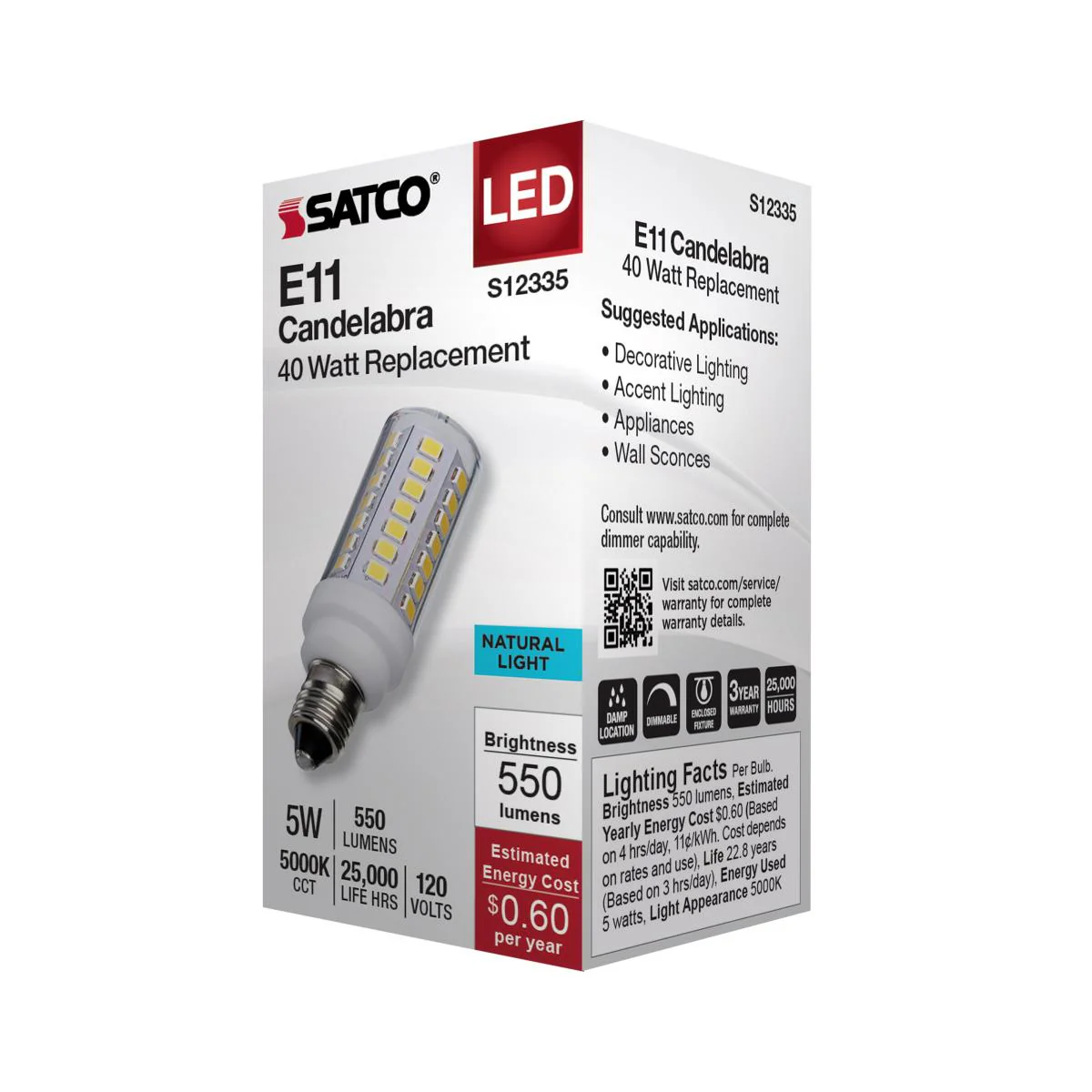 Satco 5w T6 LED 120v E11 Base 5000k Clear Finish Bulb - Image 4