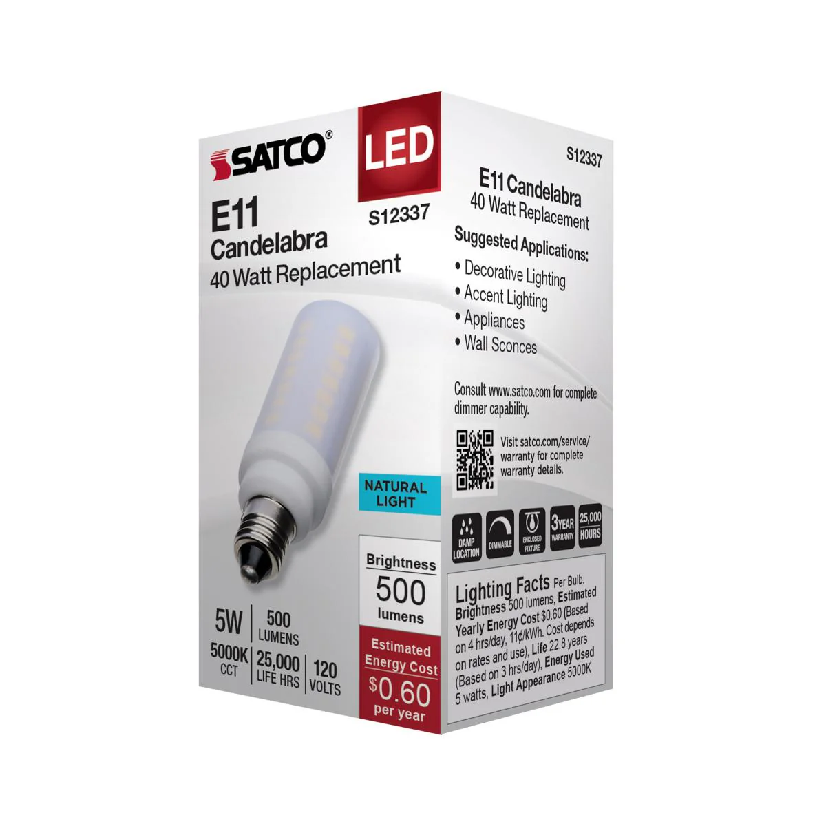 Satco 5w T6 LED 120v E11 Base 5000k Frosted Finish Bulb - Image 4
