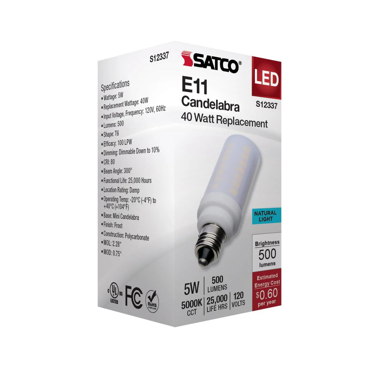 Satco 5w T6 LED 120v E11 Base 5000k Frosted Finish Bulb - Image 5