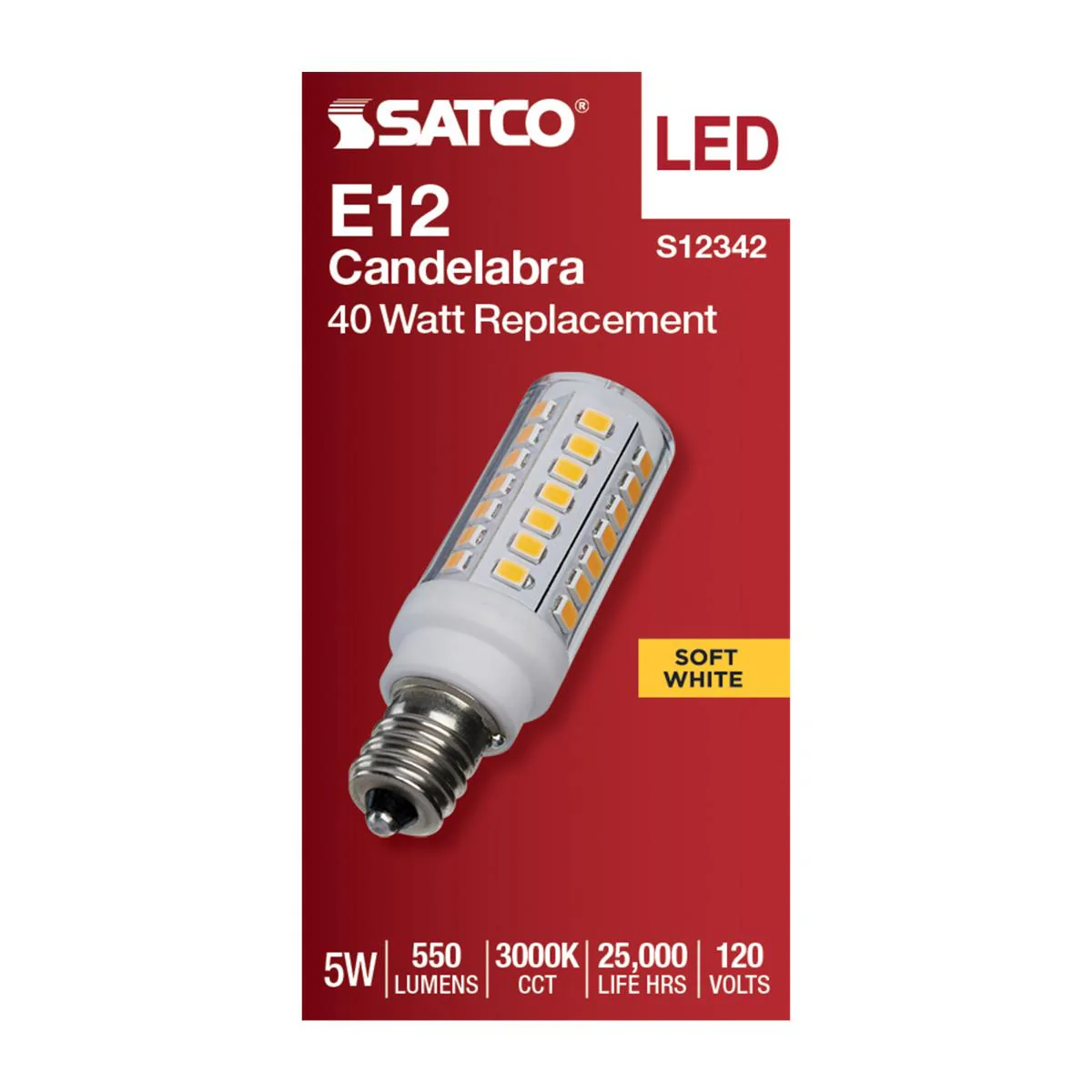 Satco 5w T6 LED 120v E12 Base 3000k Clear Finish Bulb - Image 3