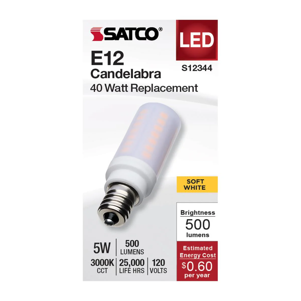 Satco 5w T6 LED 120v E12 Base 3000k Frosted Finish Bulb - Image 2