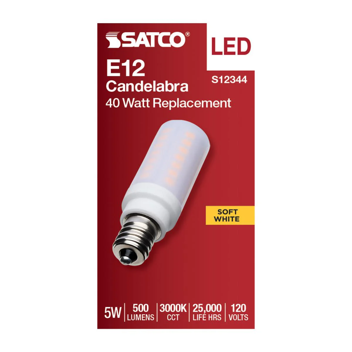 Satco 5w T6 LED 120v E12 Base 3000k Frosted Finish Bulb - Image 3